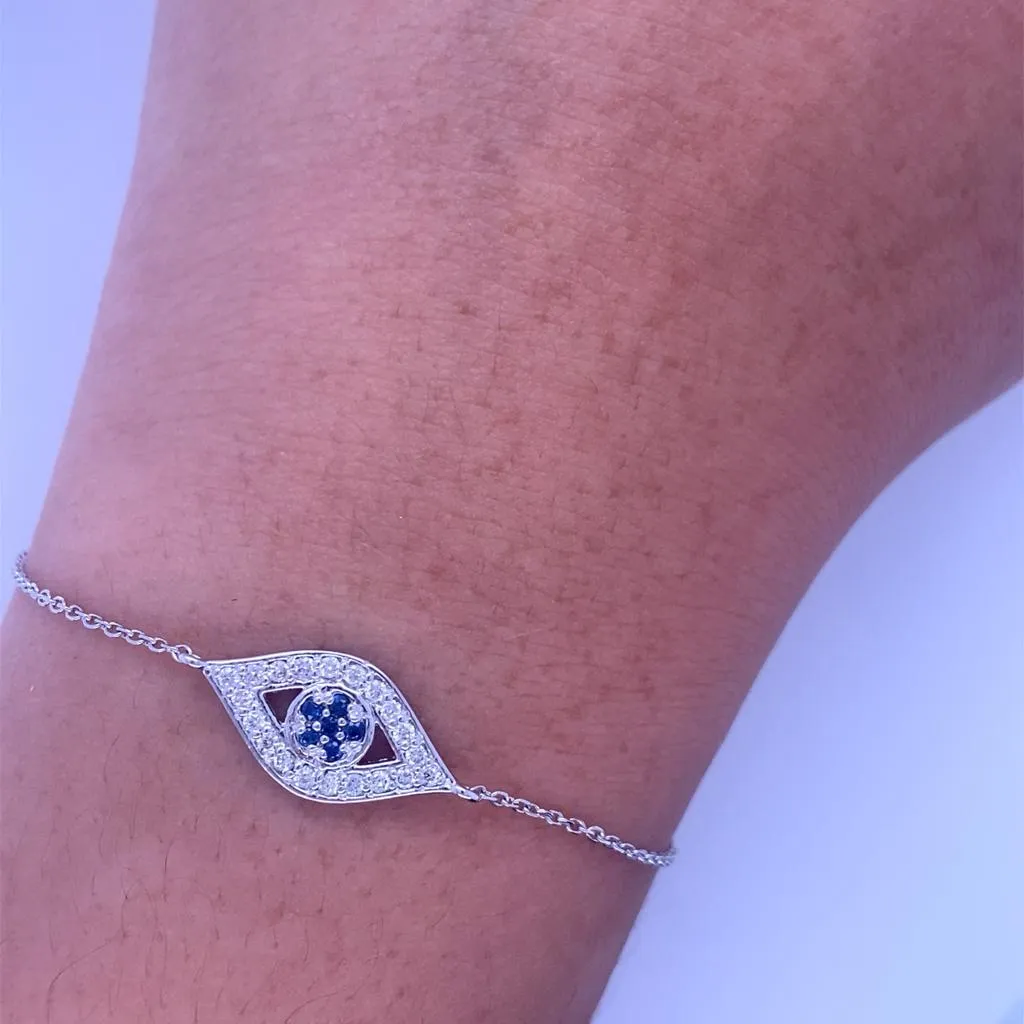 0.34 Carat Natural Diamond and Sapphire Eye Bracelet Bangle 14K White Gold 7''