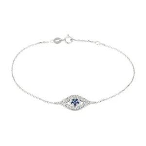 0.34 Carat Natural Diamond and Sapphire Eye Bracelet Bangle 14K White Gold 7''