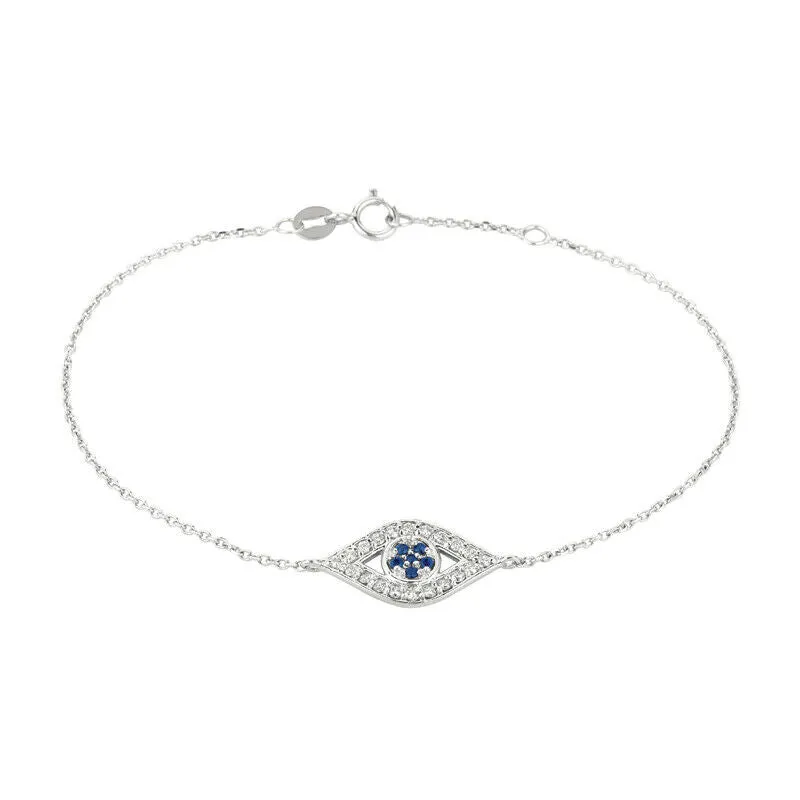 0.34 Carat Natural Diamond and Sapphire Eye Bracelet Bangle 14K White Gold 7''