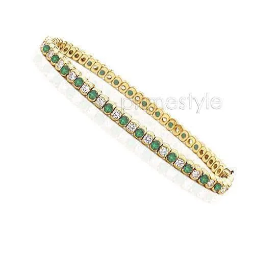 1.00-6.00 CT Round Cut Green Emeralds & Diamonds - Color Stones Bracelet