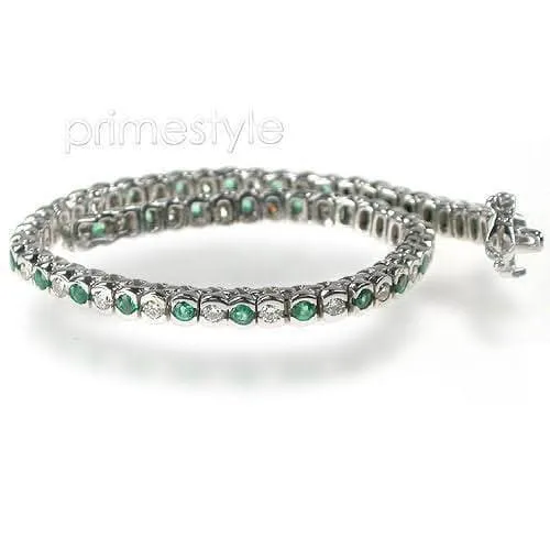 1.00-6.00 CT Round Cut Green Emeralds & Diamonds - Color Stones Bracelet