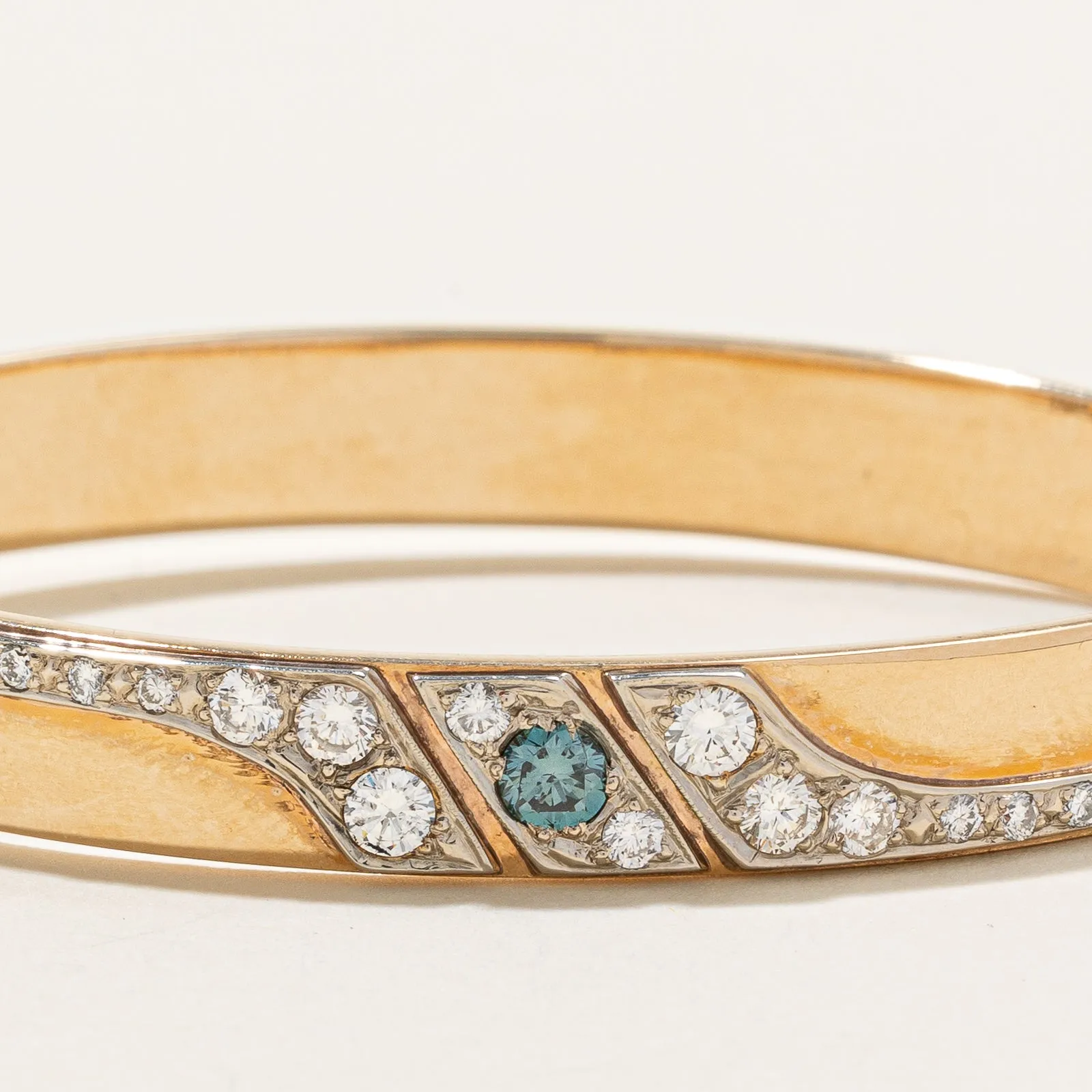 10K Blue & White Diamond Bangle Bracelet | 1.09ctw | 6.5"