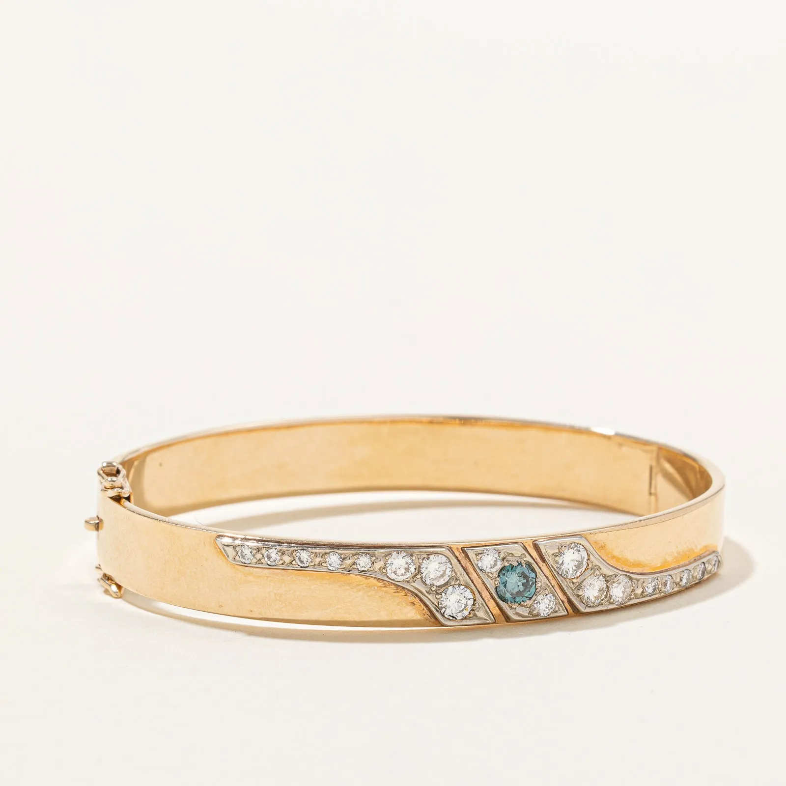 10K Blue & White Diamond Bangle Bracelet | 1.09ctw | 6.5"