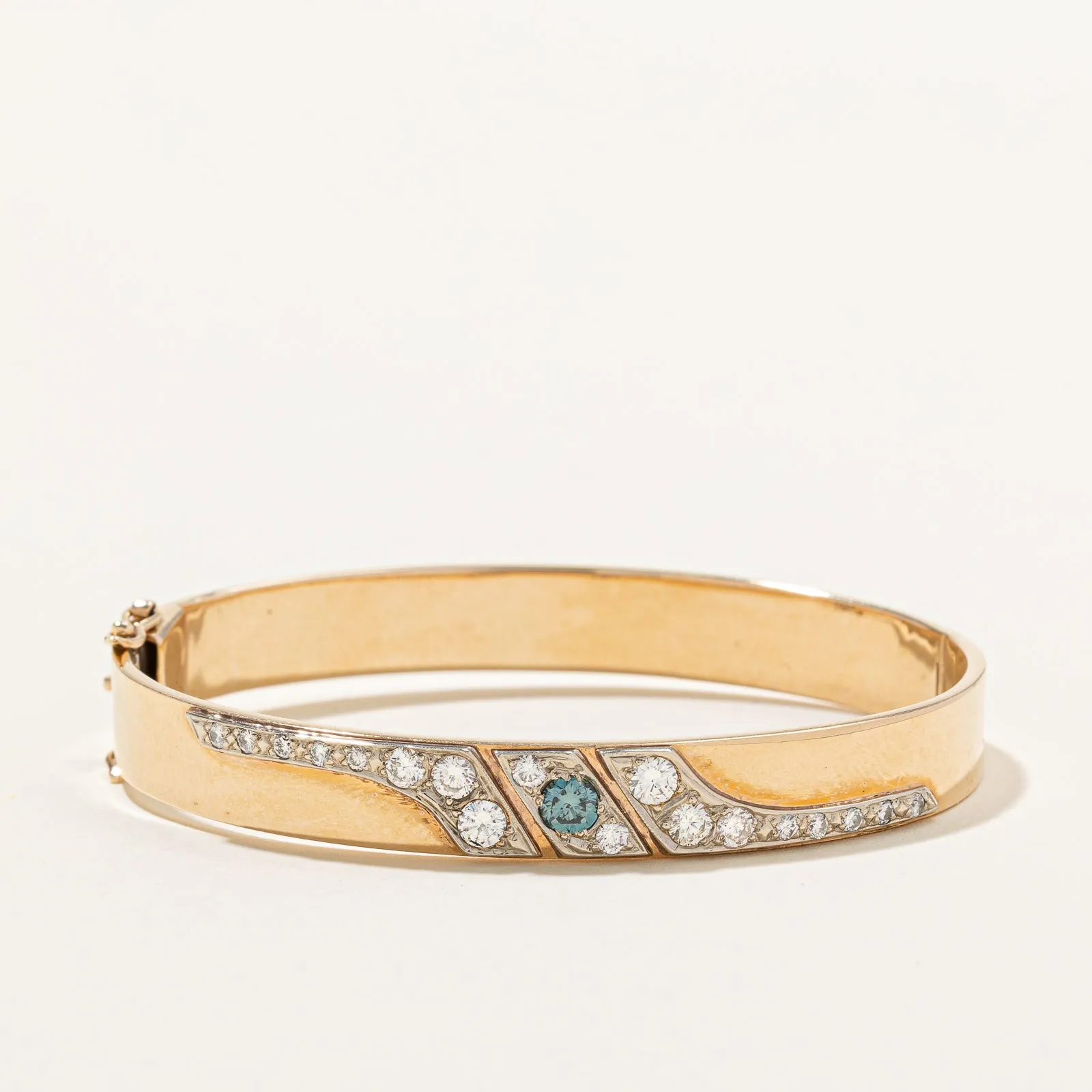 10K Blue & White Diamond Bangle Bracelet | 1.09ctw | 6.5"