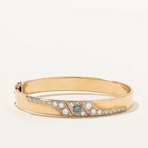 10K Blue & White Diamond Bangle Bracelet | 1.09ctw | 6.5"