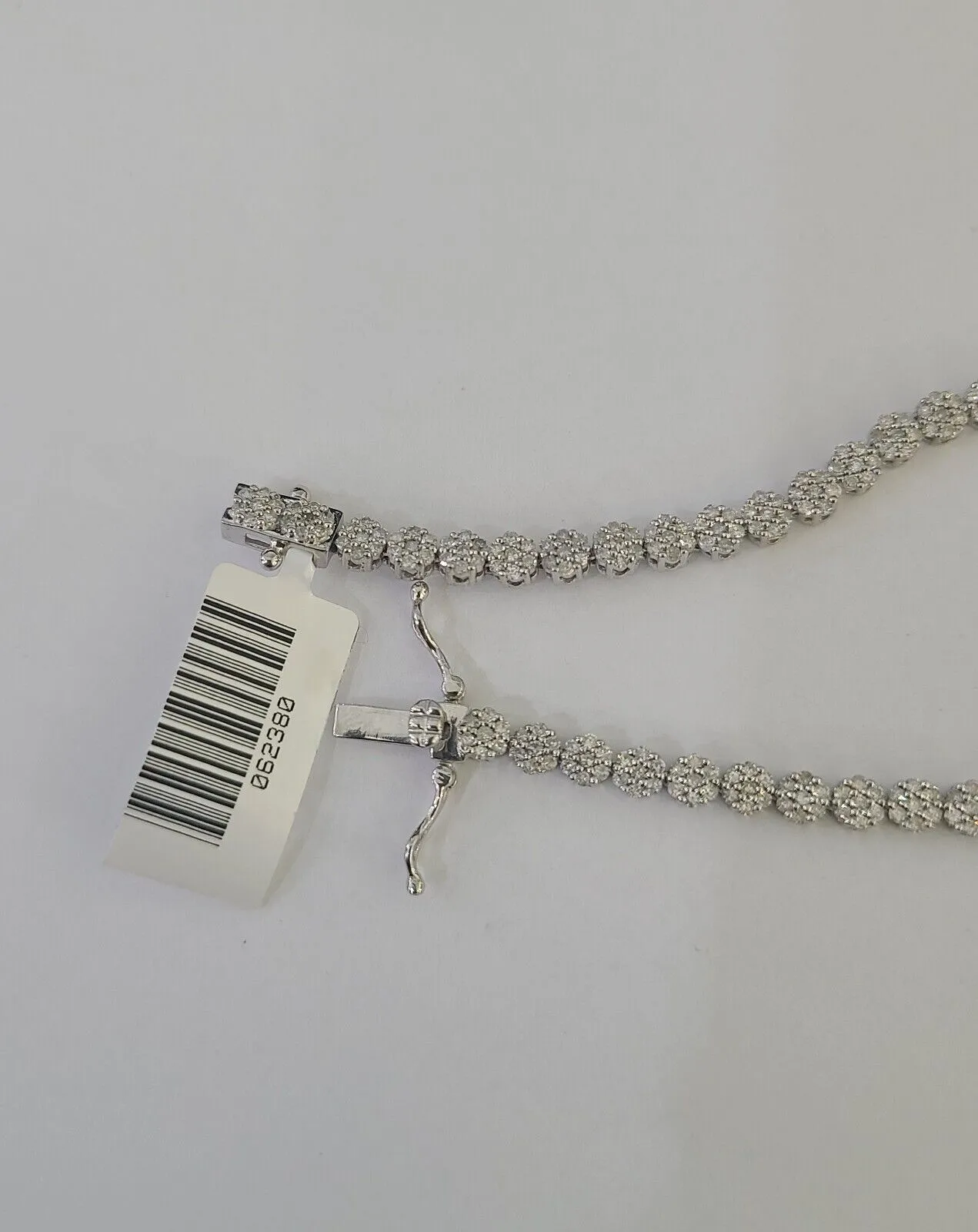 10K White Gold Diamond Bracelet Flower Women Ladies 7" REAL Genuine Gold