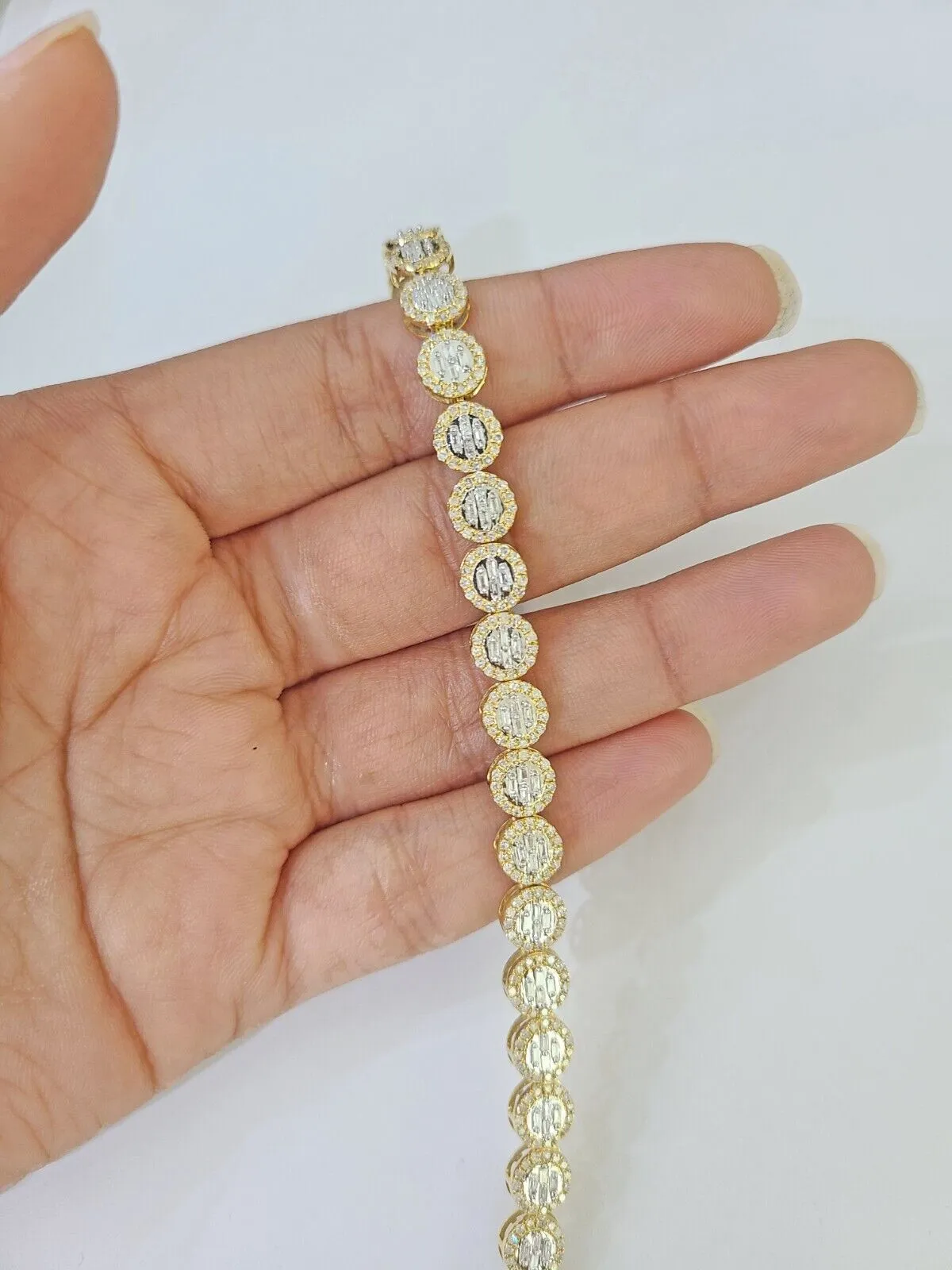 10K Yellow Gold Diamond Bracelet Women Ladies 7" REAL Genuine Gold