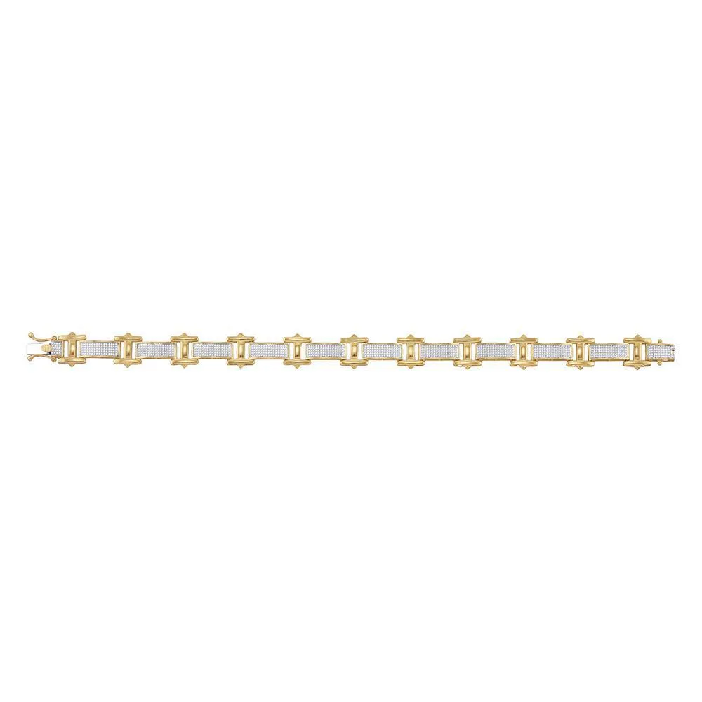 10kt Yellow Gold Mens Round Diamond Big Look Pave-set Fashion Bracelet 1-3/8 Cttw