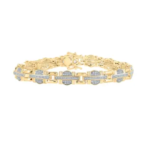 10kt Yellow Gold Mens Round Diamond Link Bracelet 1 Cttw