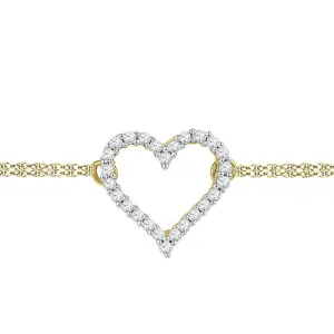 10kt Yellow Gold Womens Round Diamond Heart Bracelet 1/8 Cttw