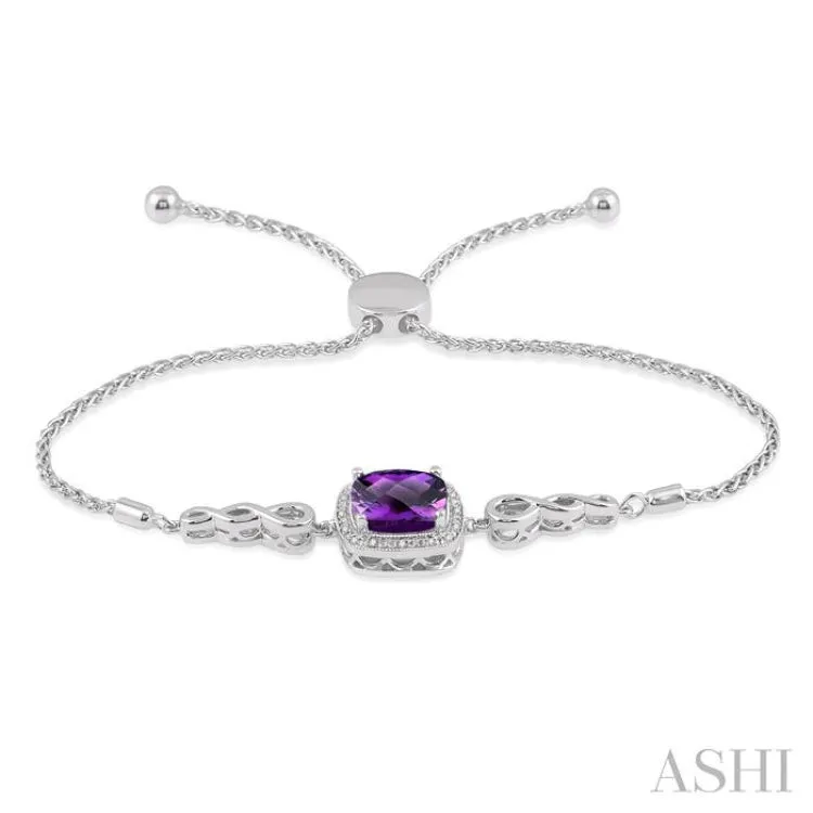 10x10 MM Cushion Shape Amethyst and 1/20 ctw Round Cut Diamond Sterling Silver Lariat Bracelet