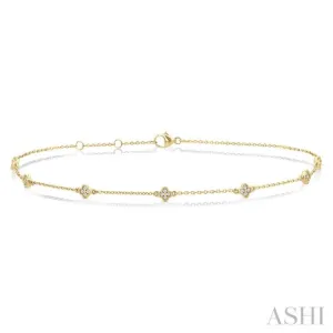 1/10 ctw Clover Motif Round Cut Diamond Station Bracelet in 10K Yellow Gold