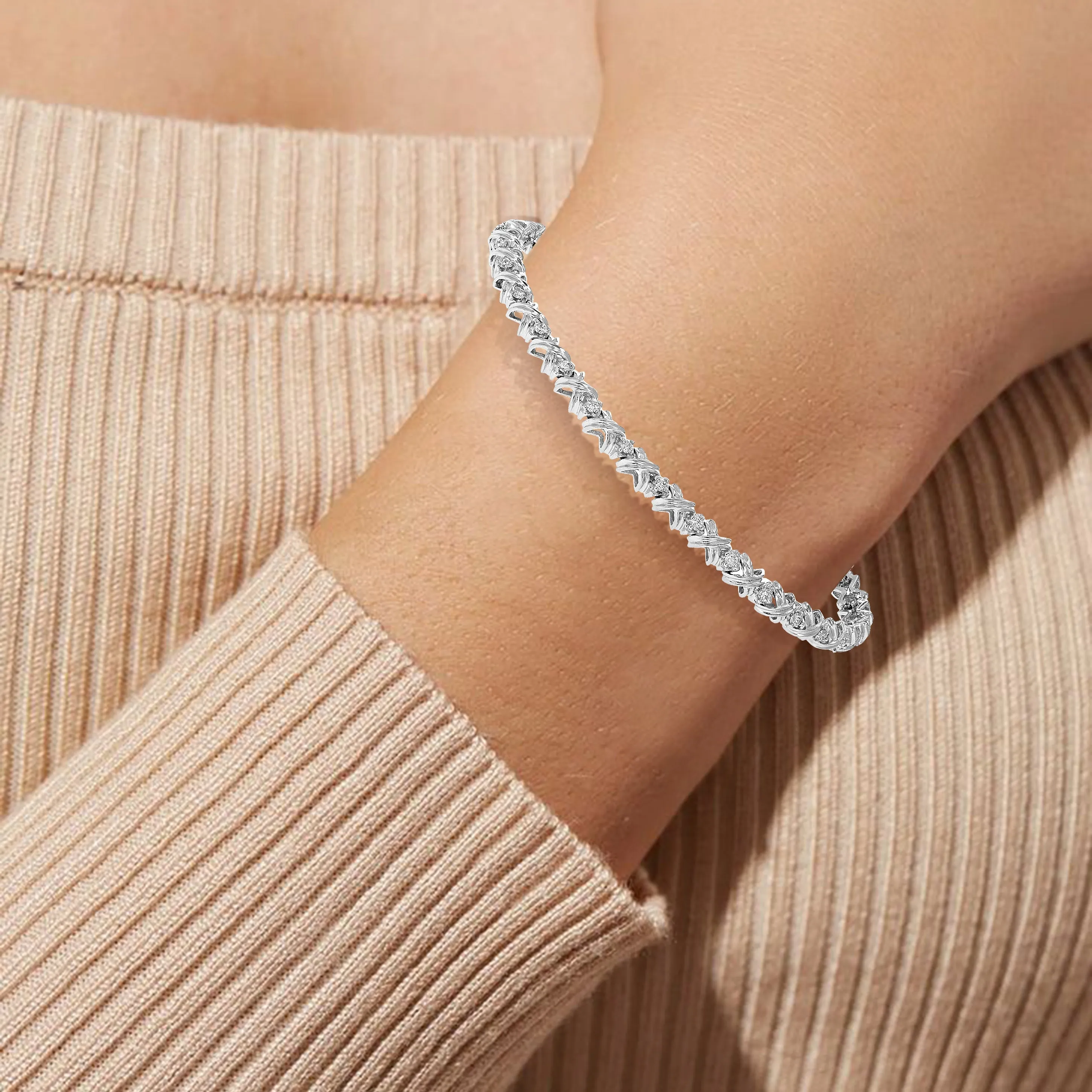 1/2 cttw X-O Diamond Tennis Bracelets in 10K White Gold