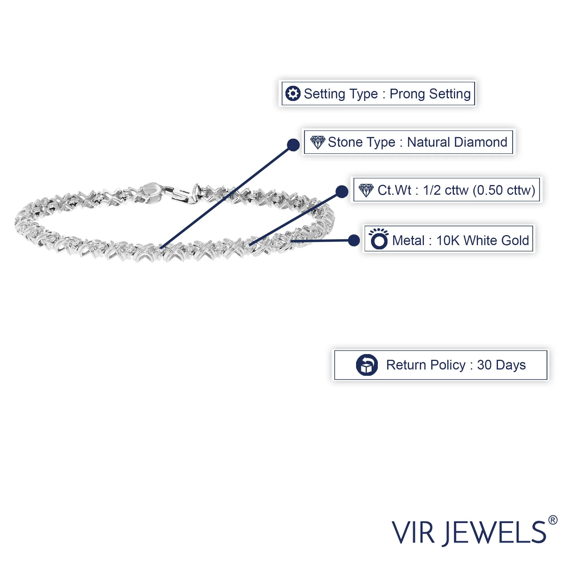 1/2 cttw X-O Diamond Tennis Bracelets in 10K White Gold