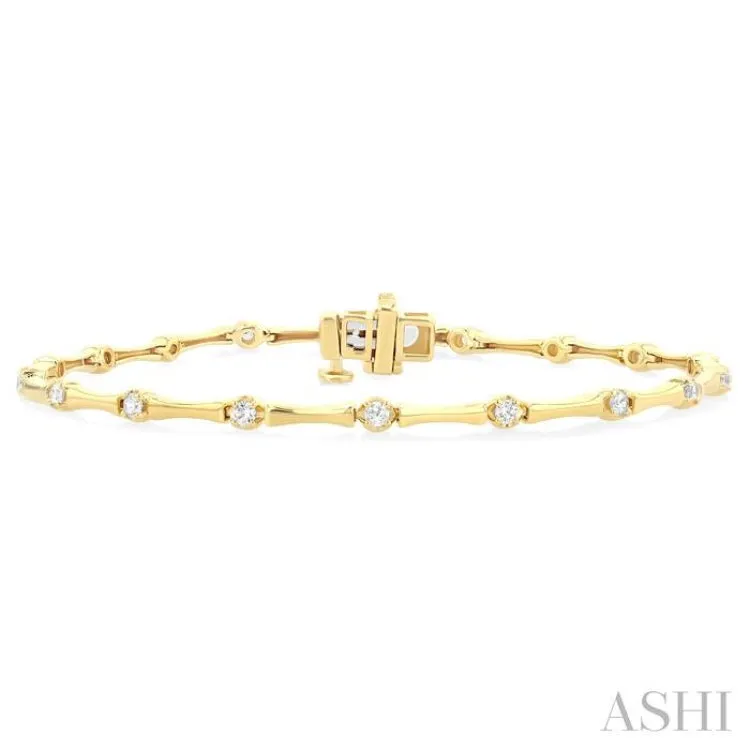 1/2 ctw Bamboo Internodes Round Cut Diamond Fashion Bracelet in 14K Yellow Gold