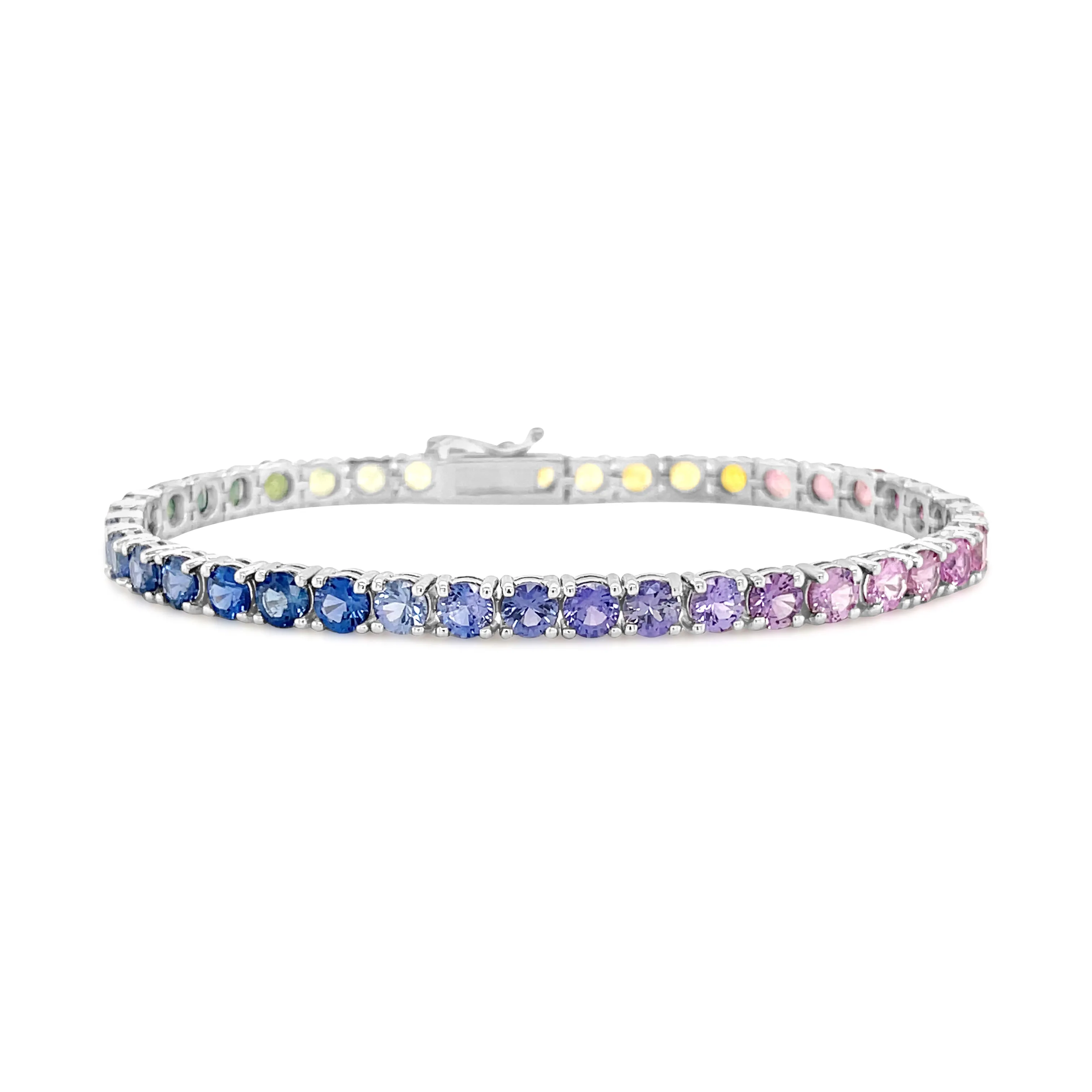 13.03 Carat Multicolored Sapphire Bracelet in 14k White Gold