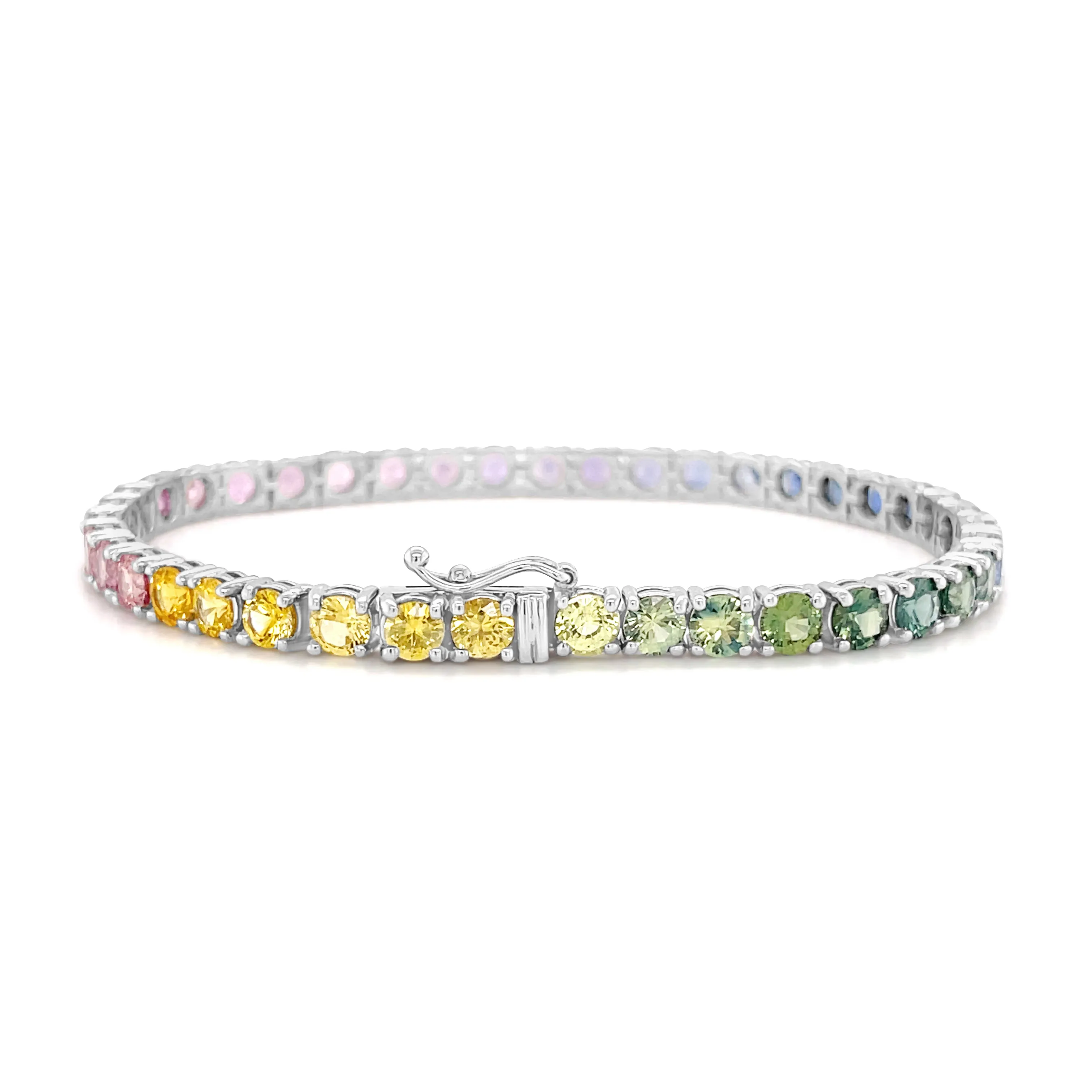 13.03 Carat Multicolored Sapphire Bracelet in 14k White Gold