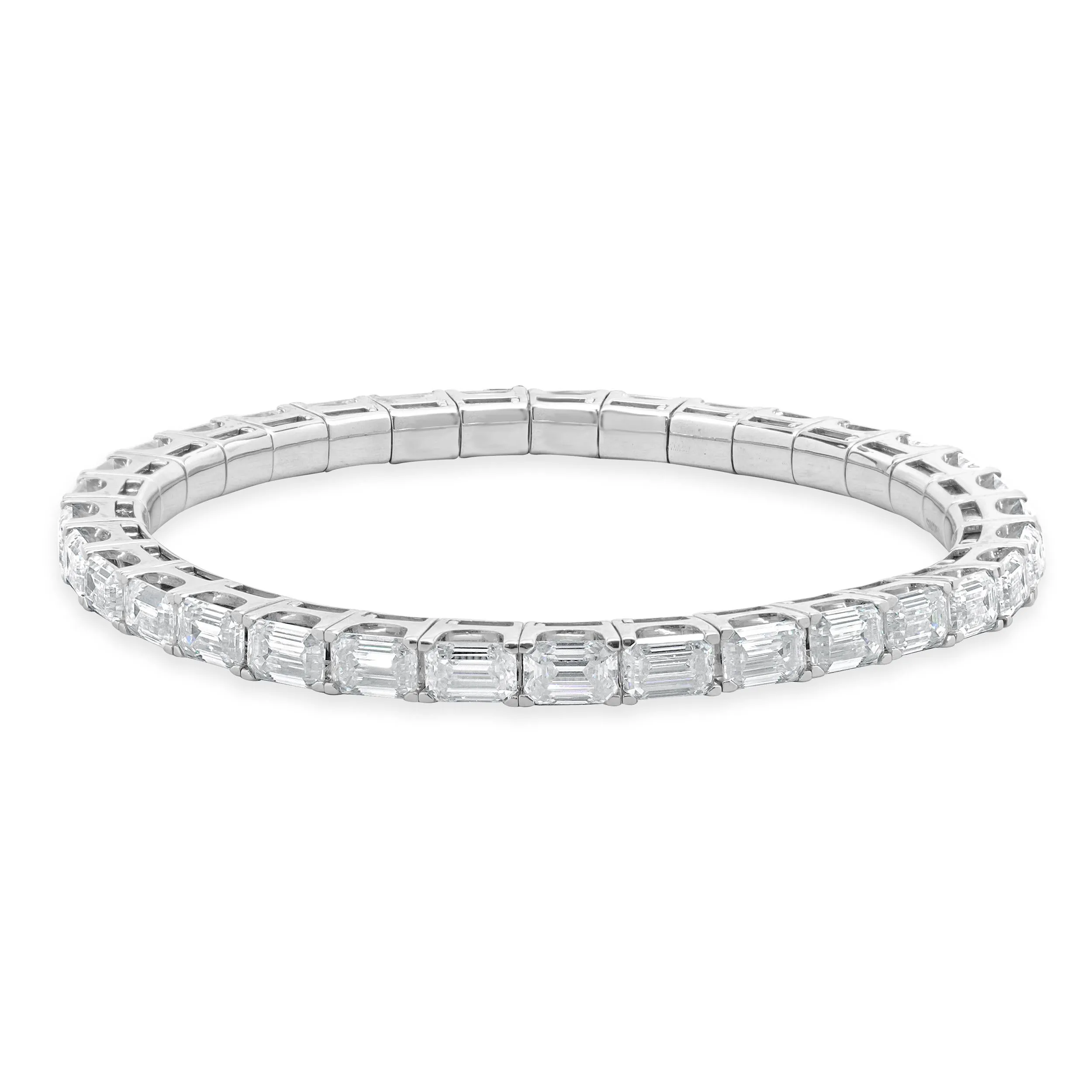 14 Karat White Gold Lab Grown Emerald Cut East-West Diamond Flex Bangle Bracelet