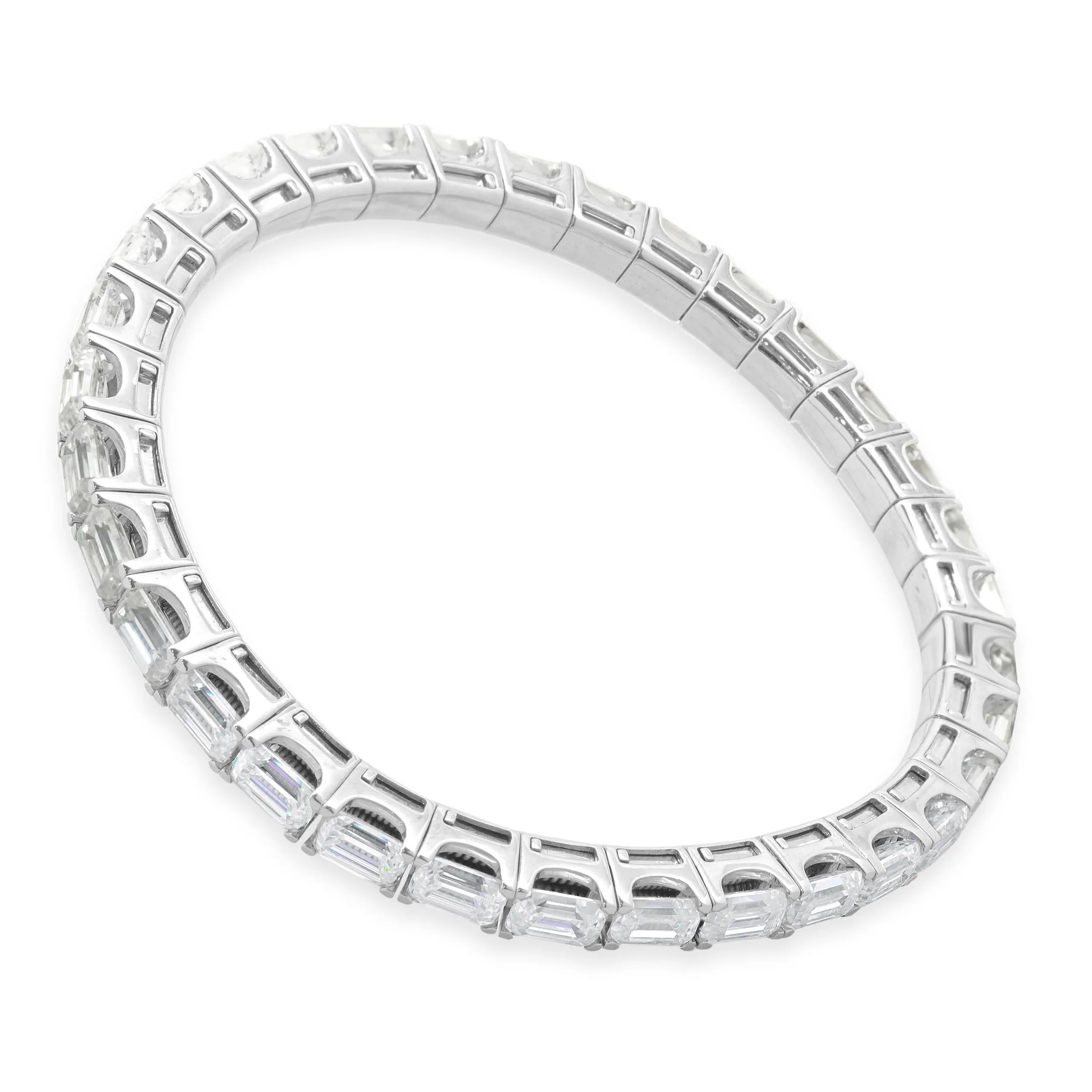 14 Karat White Gold Lab Grown Emerald Cut East-West Diamond Flex Bangle Bracelet