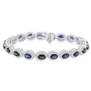 14 Karat White Gold Sapphire and Diamond Halo Link Bracelet