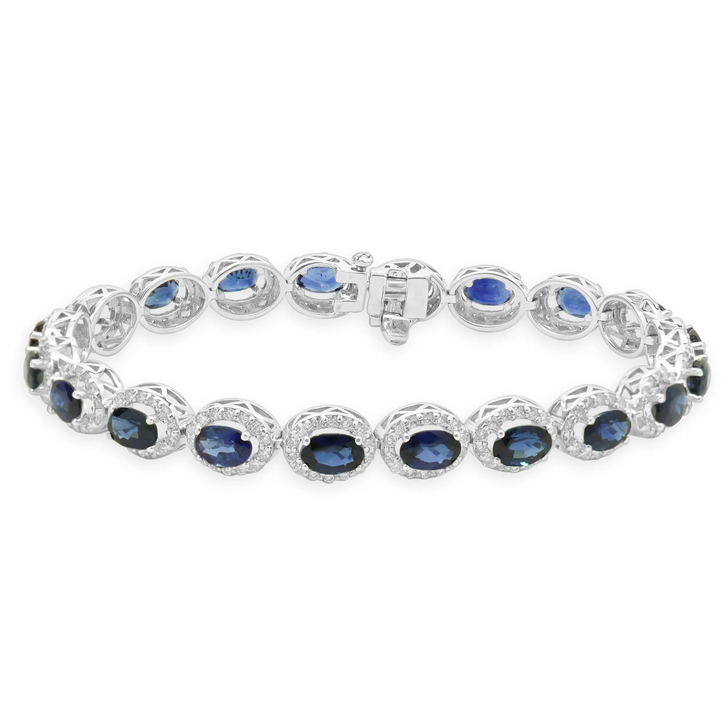 14 Karat White Gold Sapphire and Diamond Halo Link Bracelet