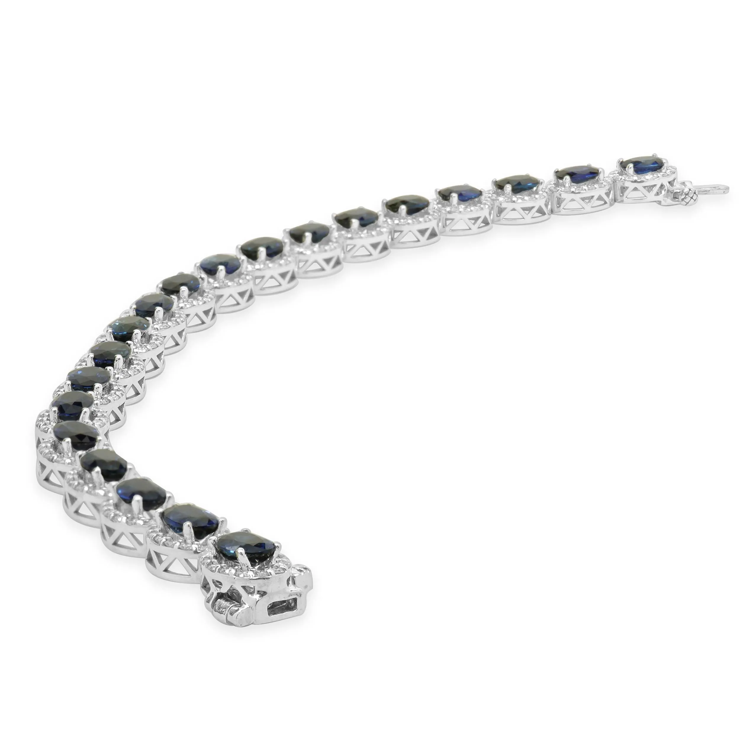14 Karat White Gold Sapphire and Diamond Halo Link Bracelet