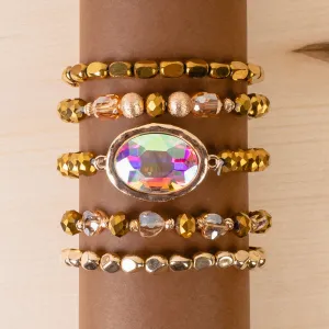 1416 - Crystal Beaded Stacked Bracelets - Gold