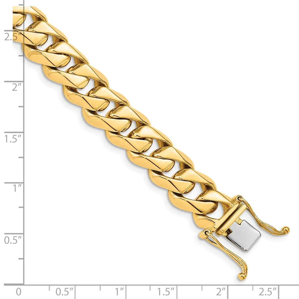 14K 8 inch 11mm Hand Polished Fancy Traditional Link with Box Catch Clasp Bracelet