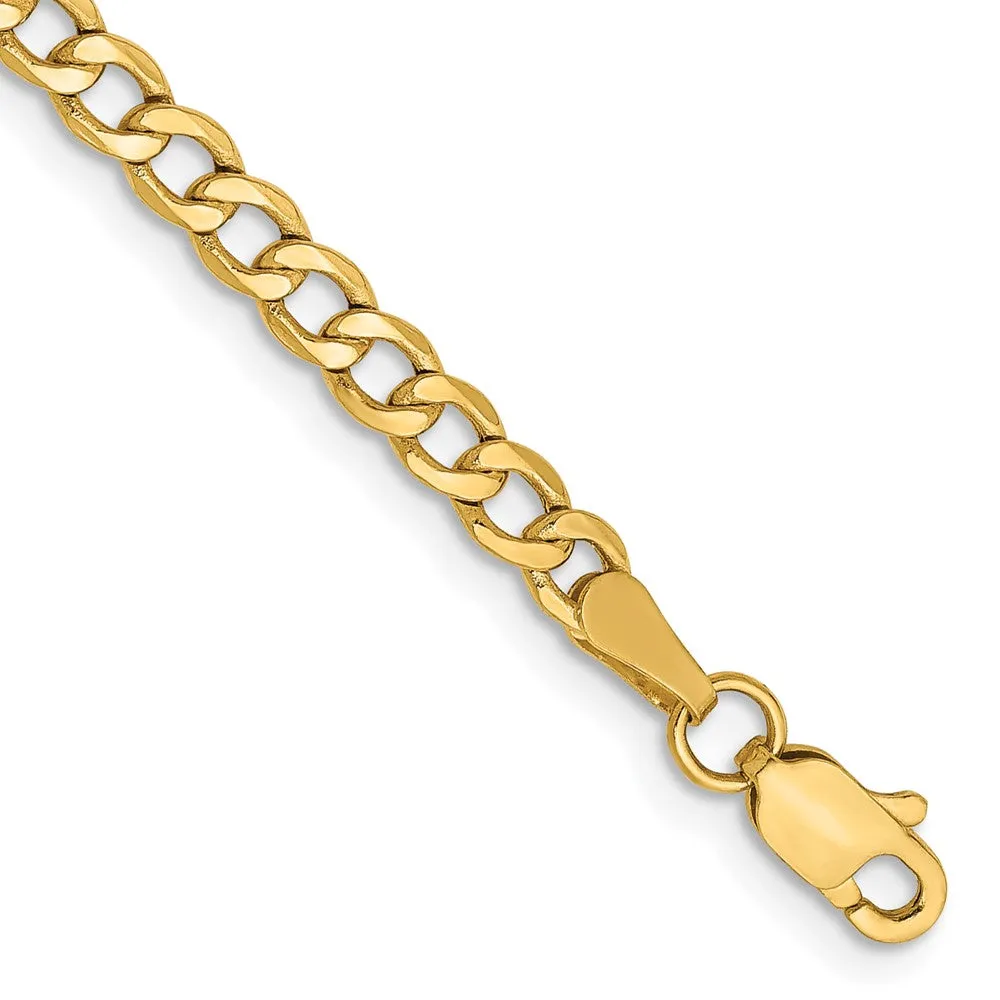 14K 8 inch 3.35mm Semi-Solid Curb with Lobster Clasp Bracelet