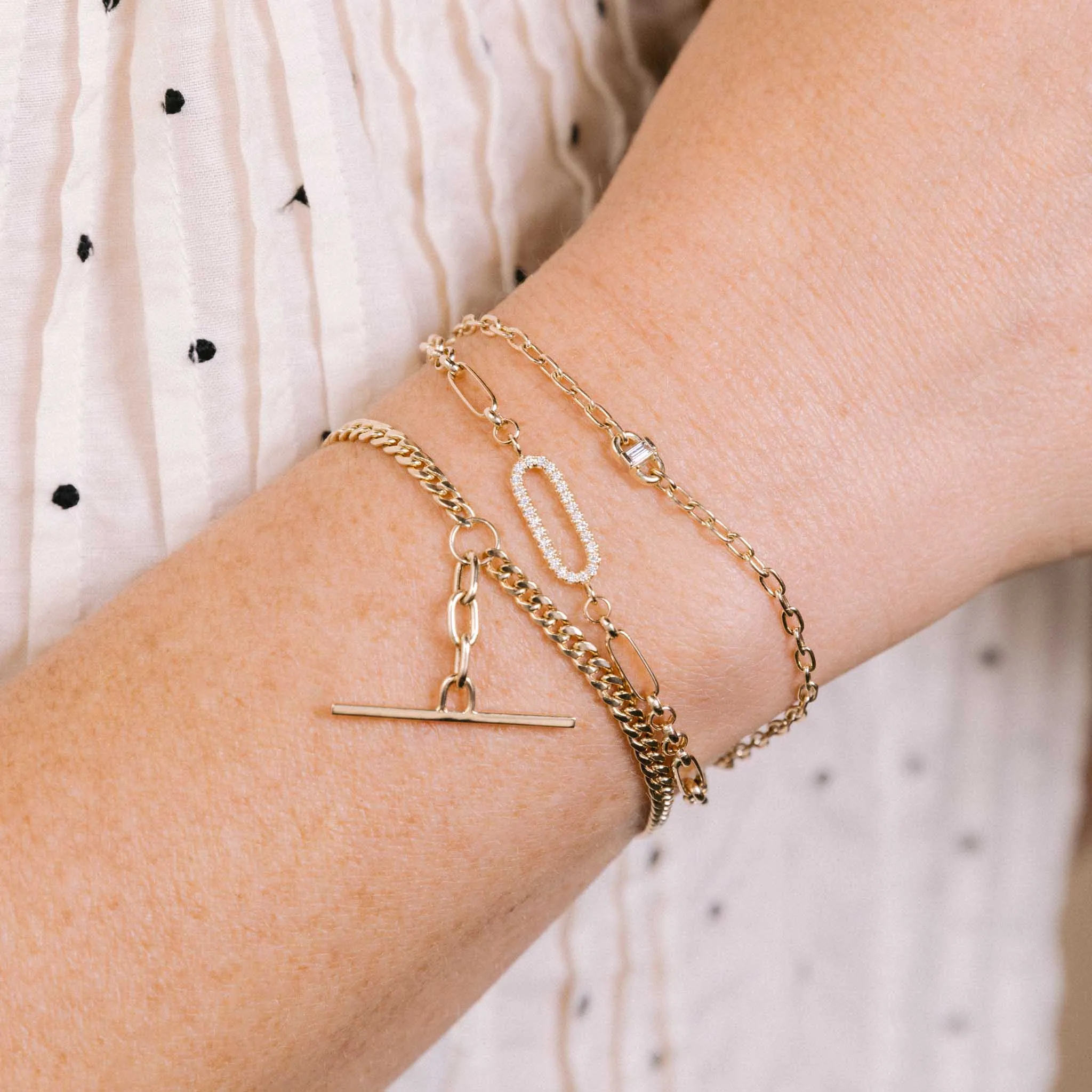 14k Baguette Diamond Open Link Square Oval Chain Bracelet