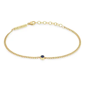 14k Blue Sapphire Bezel XS Curb Chain Bracelet