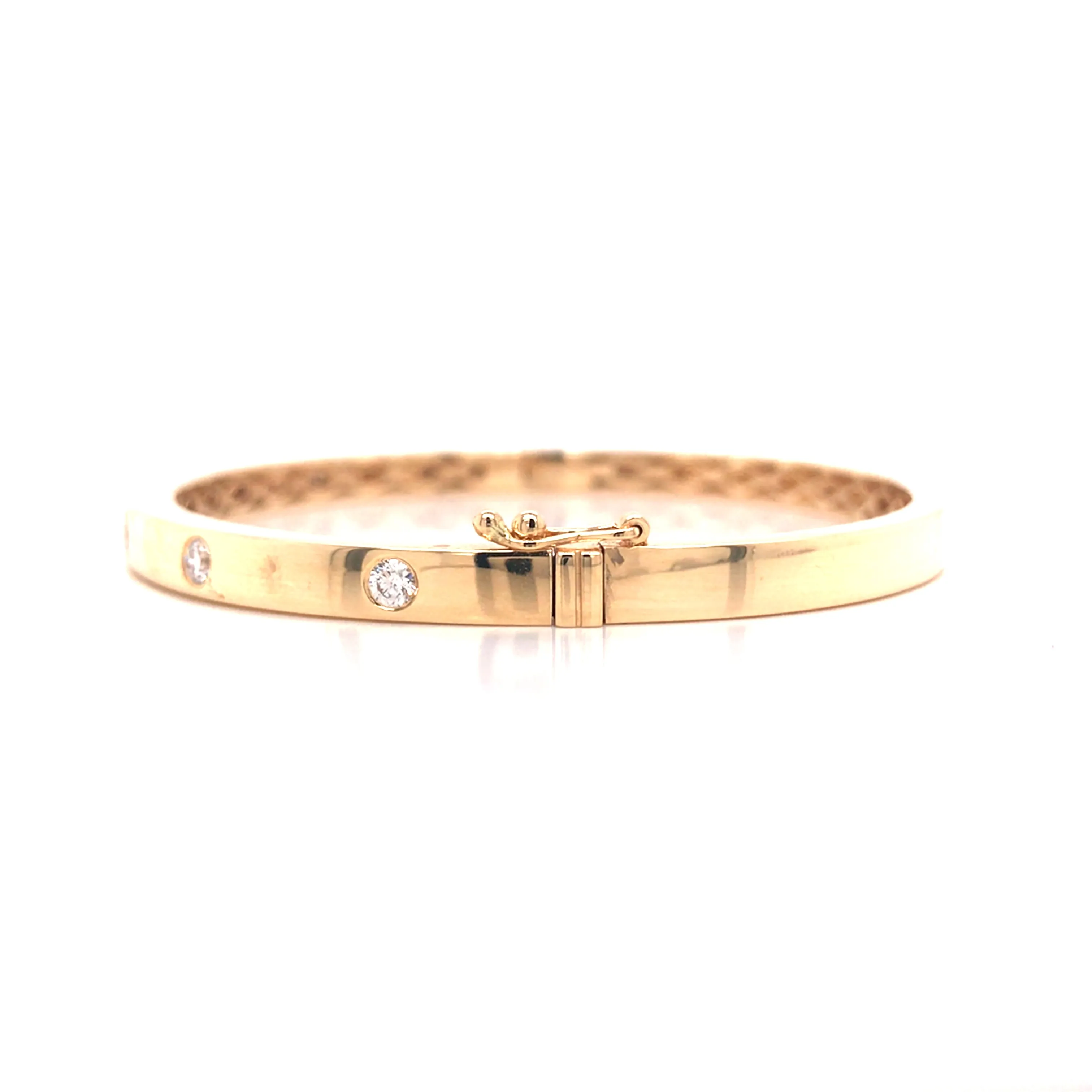 14K Diamond Bevel Bangle Bracelet Yellow Gold