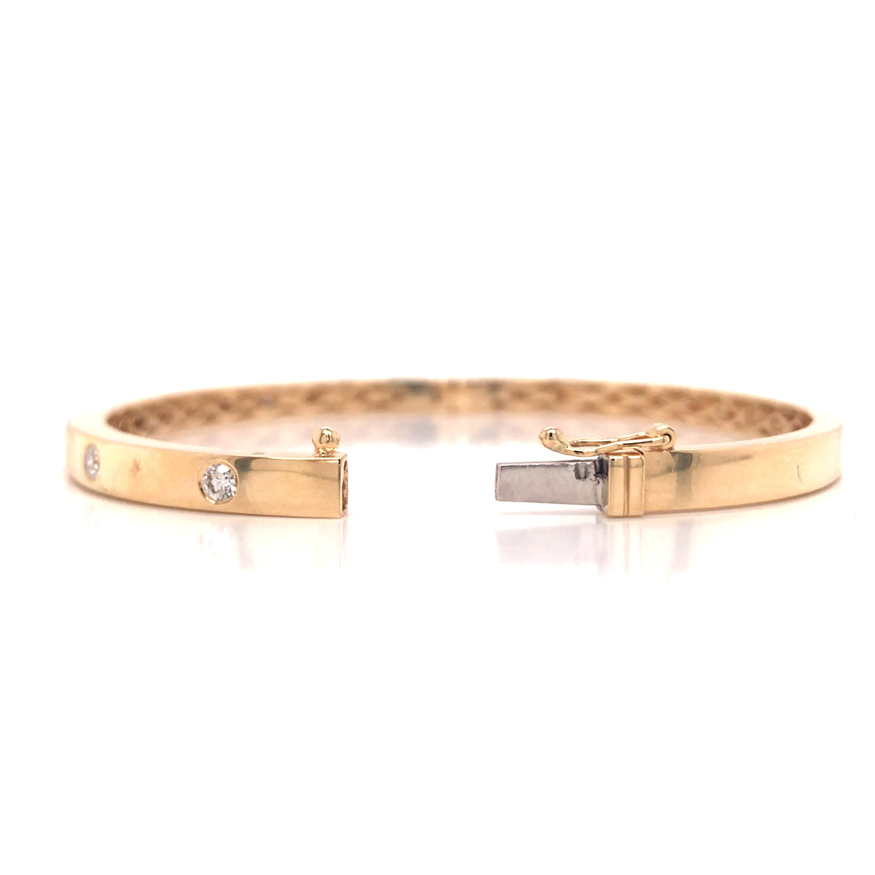 14K Diamond Bevel Bangle Bracelet Yellow Gold