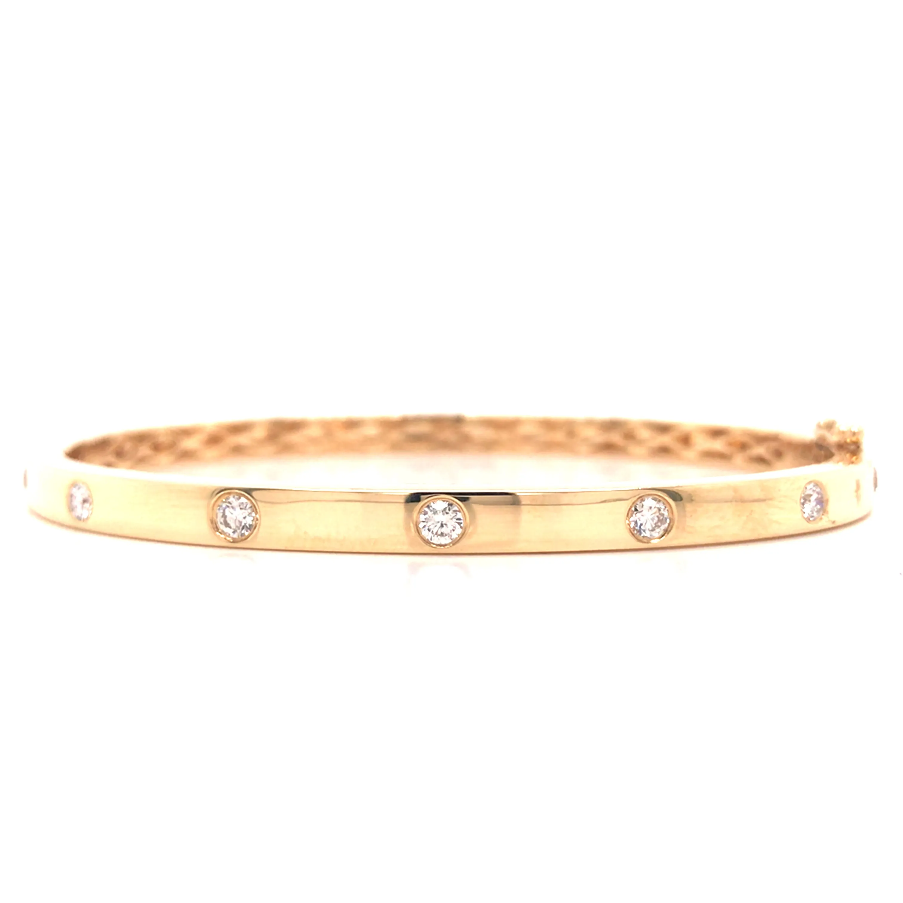 14K Diamond Bevel Bangle Bracelet Yellow Gold