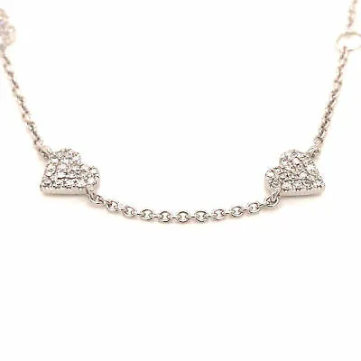 14K Diamond Pave Heart Station Bracelet White Gold