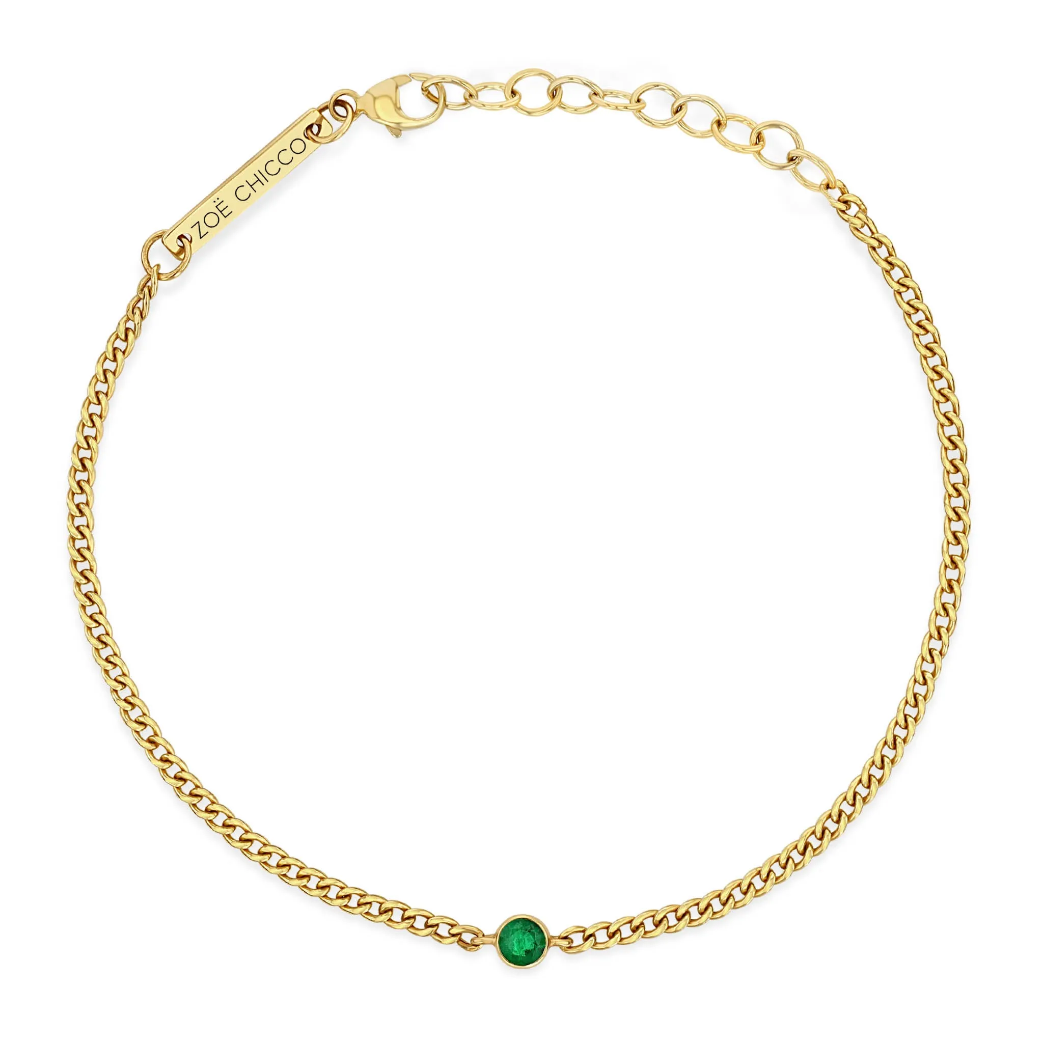 14k Emerald Bezel XS Curb Chain Bracelet