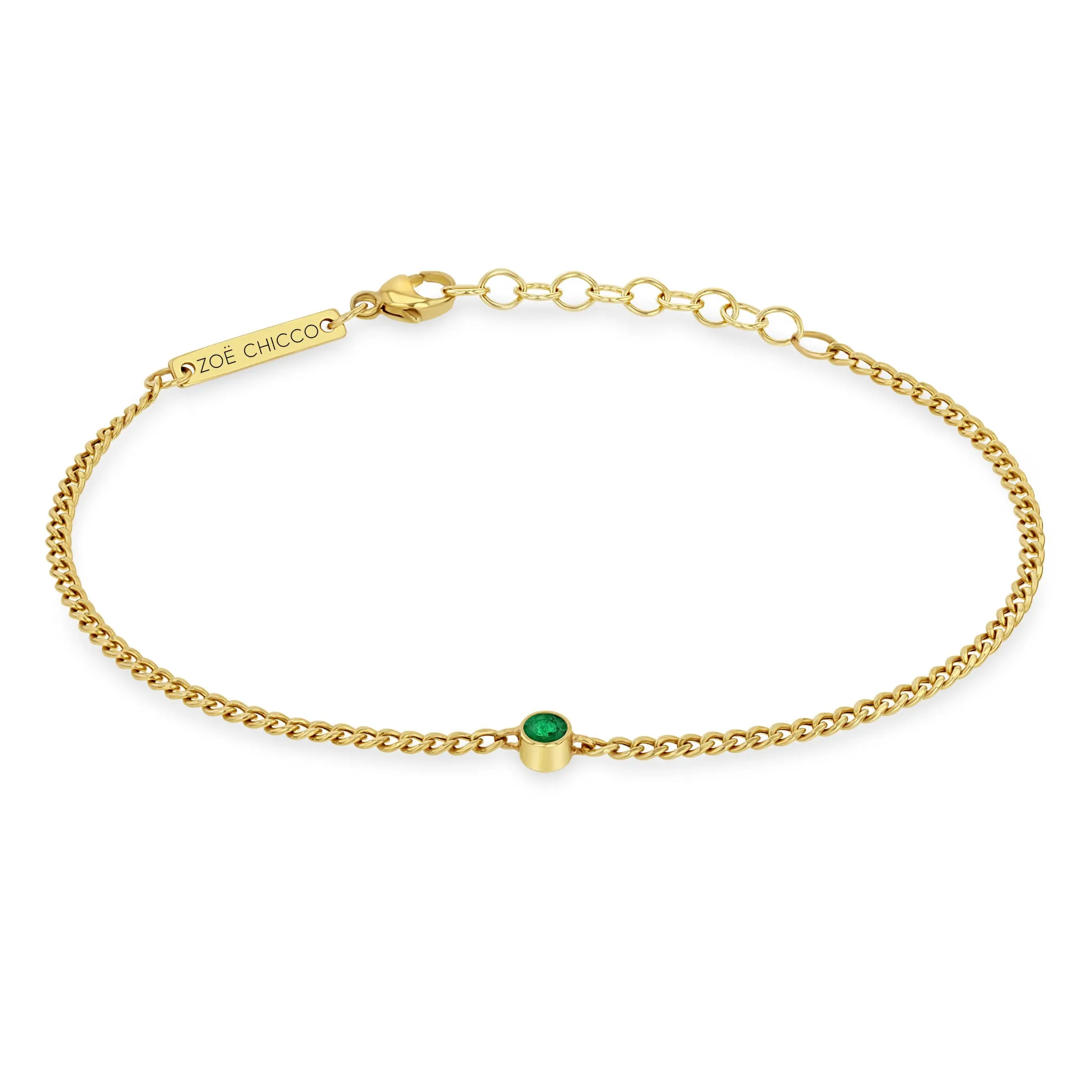 14k Emerald Bezel XS Curb Chain Bracelet