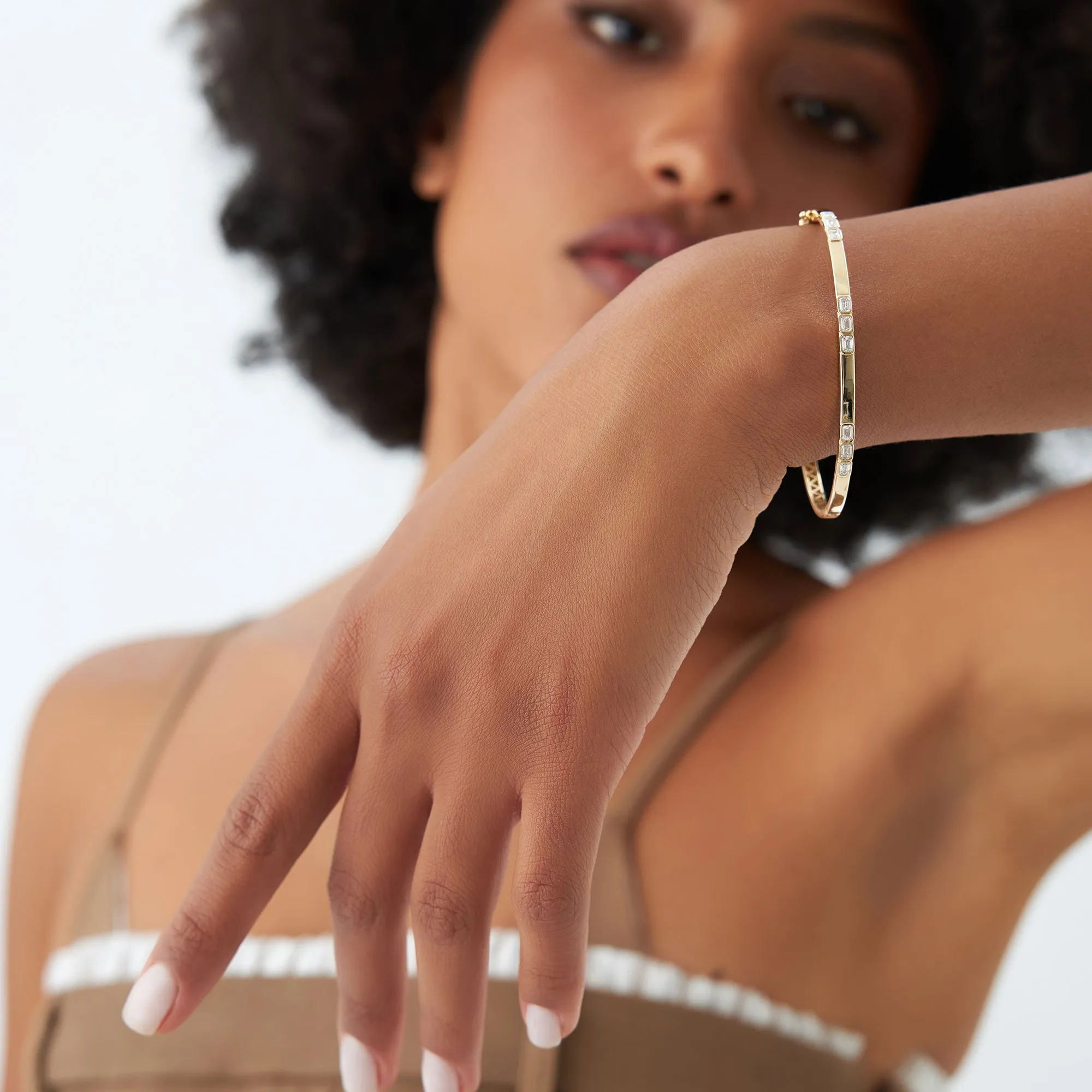 14k Emerald Cut Bezel Setting Bangle