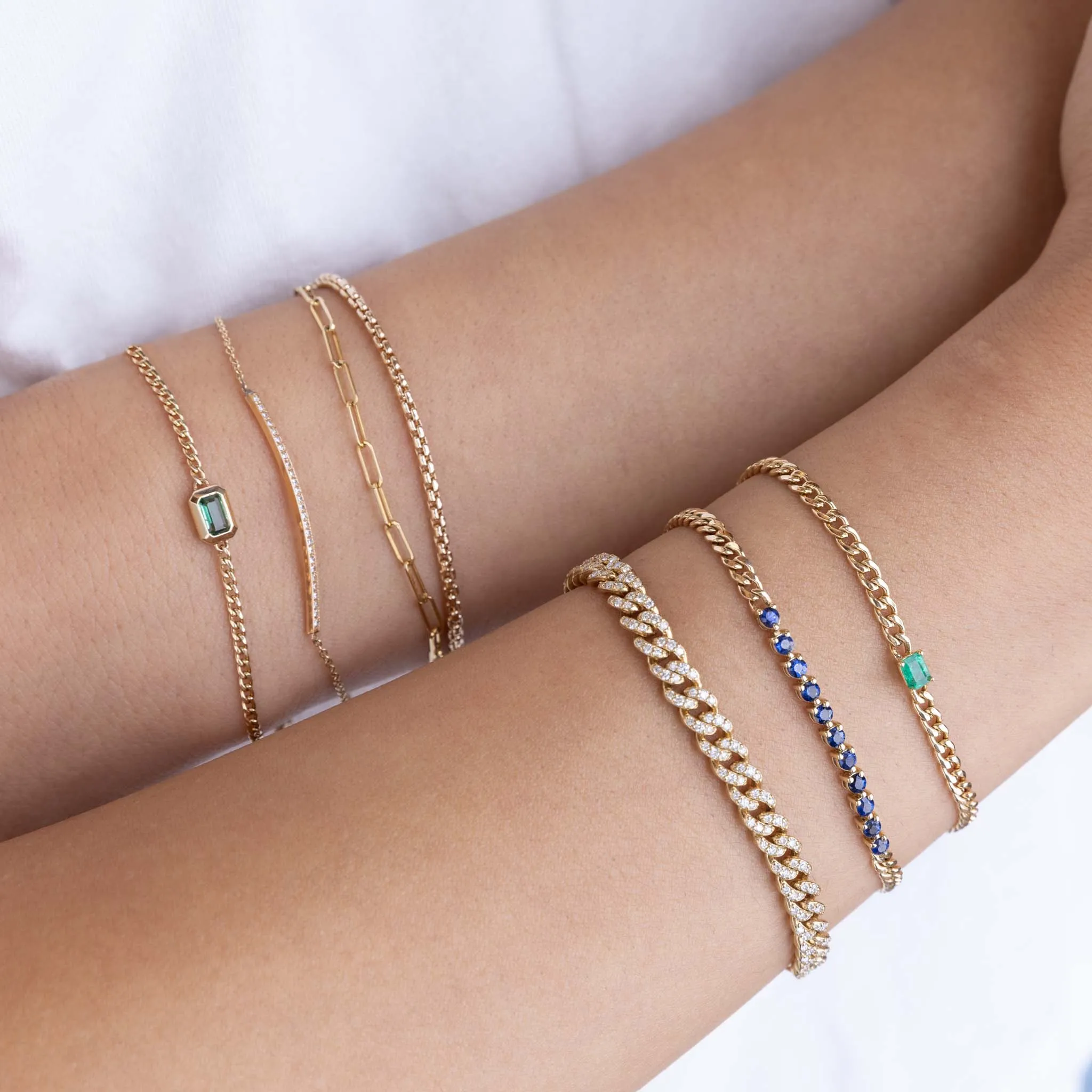 14k Emerald Cut Emerald Small Curb Chain Bracelet