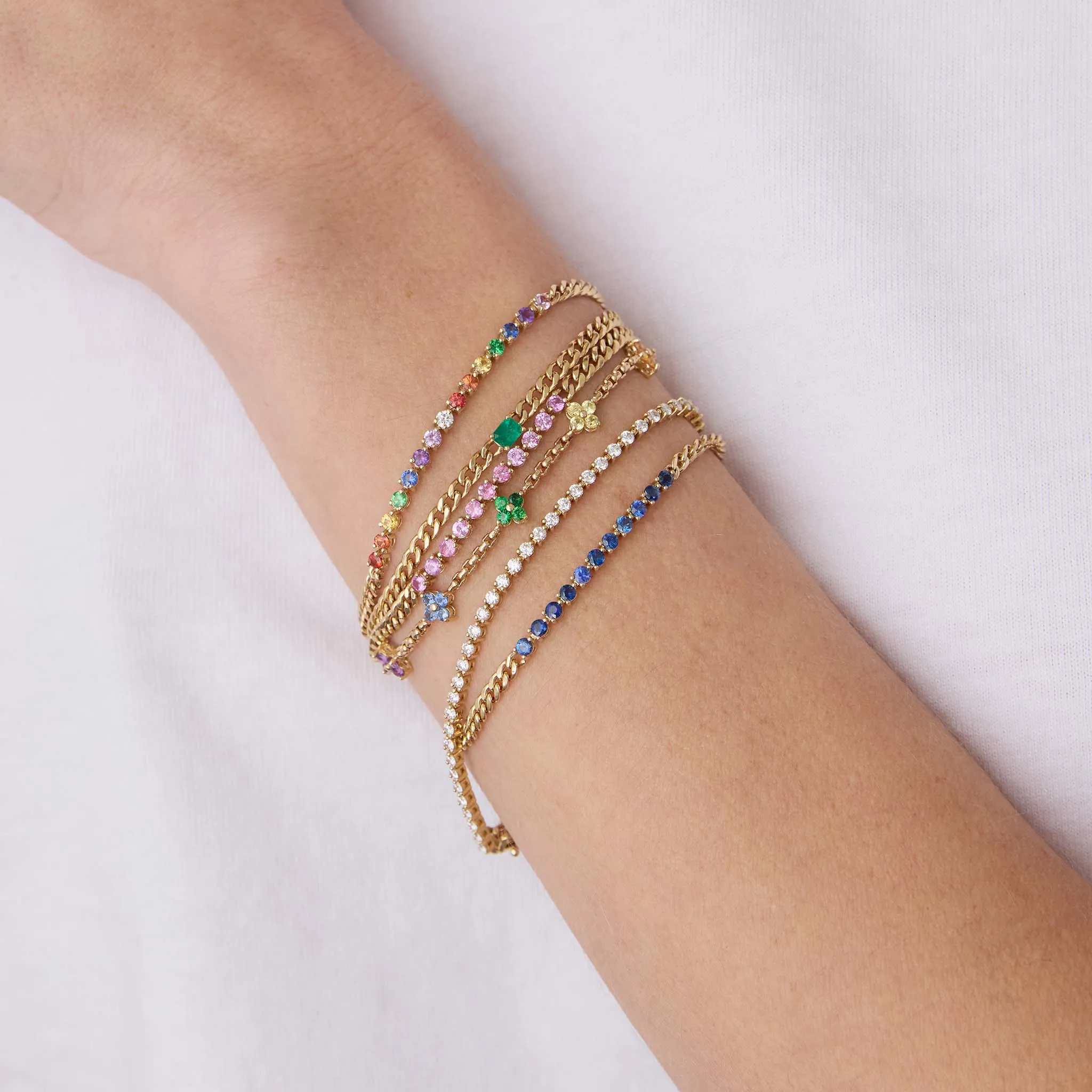 14k Emerald Cut Emerald Small Curb Chain Bracelet