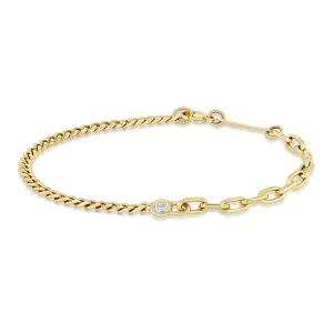 14k Floating Diamond Mixed Small Curb Chain & Medium Square Oval Chain Bracelet