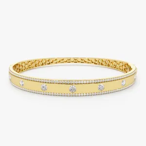 14K Flush Set Diamond Bangle with Pave Edges