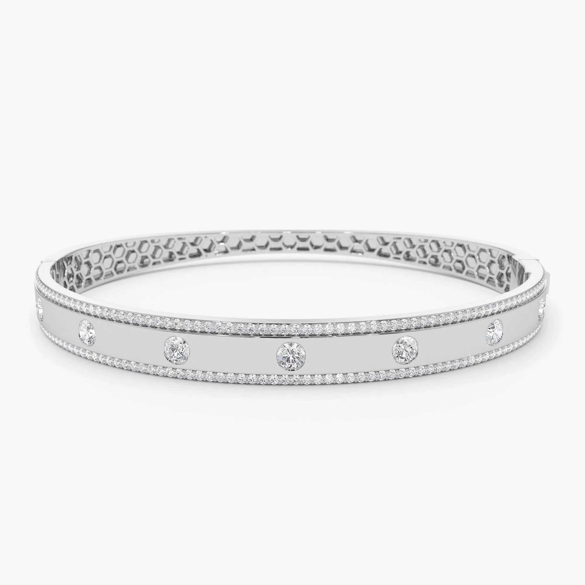 14K Flush Set Diamond Bangle with Pave Edges