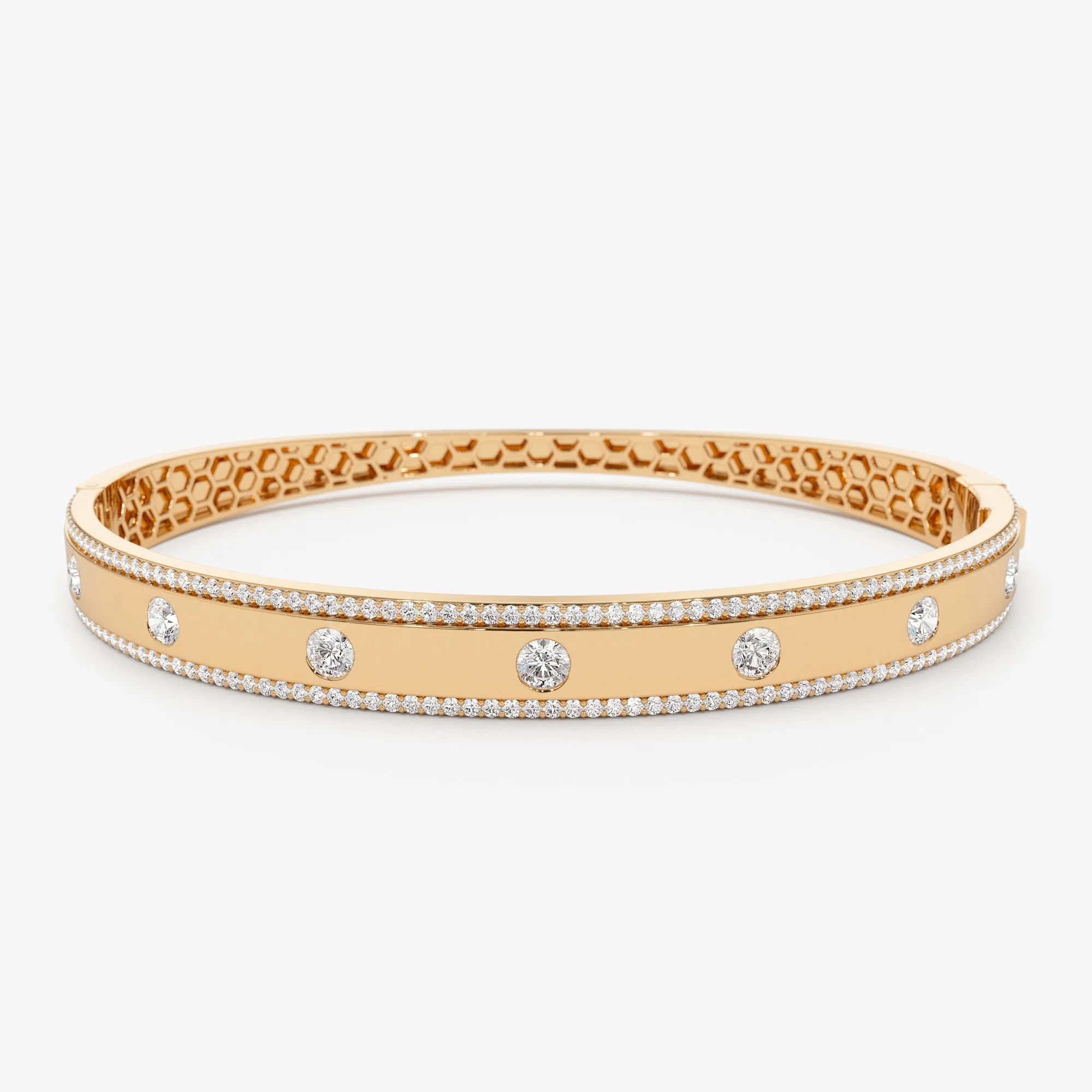14K Flush Set Diamond Bangle with Pave Edges