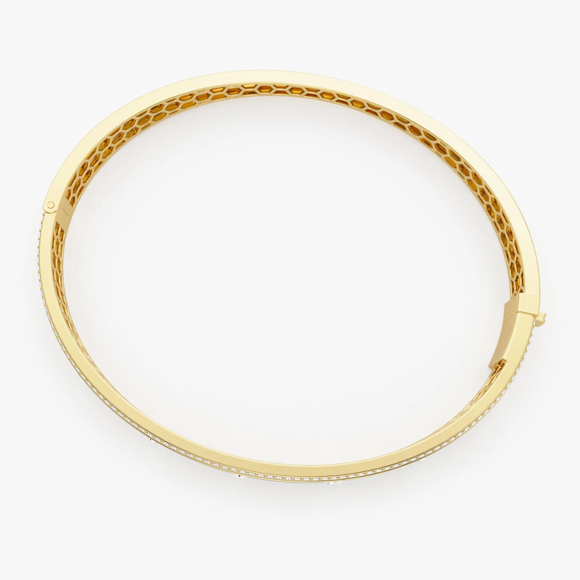 14K Flush Set Diamond Bangle with Pave Edges
