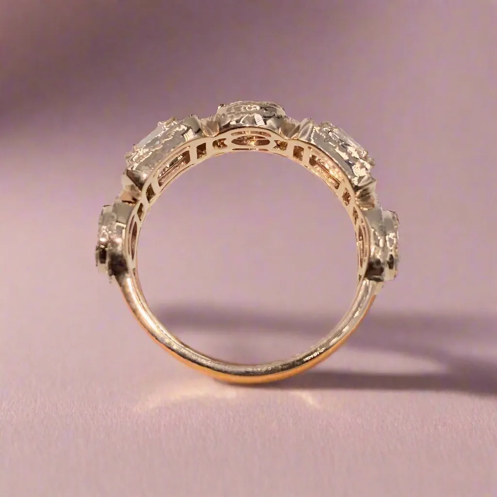 14k Gold and Natural Diamonds Square and Circle Ring - SR29194