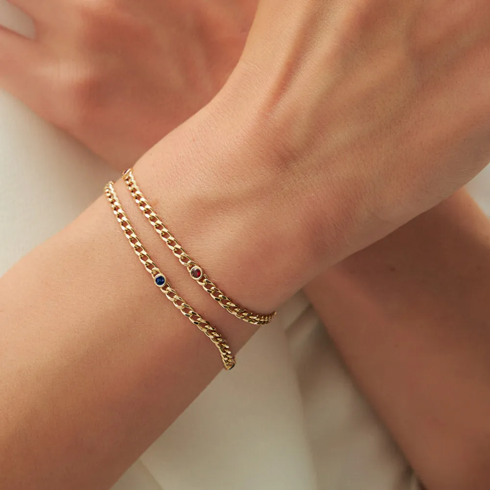 14k Gold Cuban Link Bracelet w/ Bezel Setting Ruby