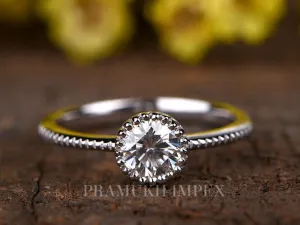 14k Gold Diamond Engagement Ring / 0.50CT Moissanite Wedding Ring / Dainty Diamond Bezel Ring / Solitaire Diamond