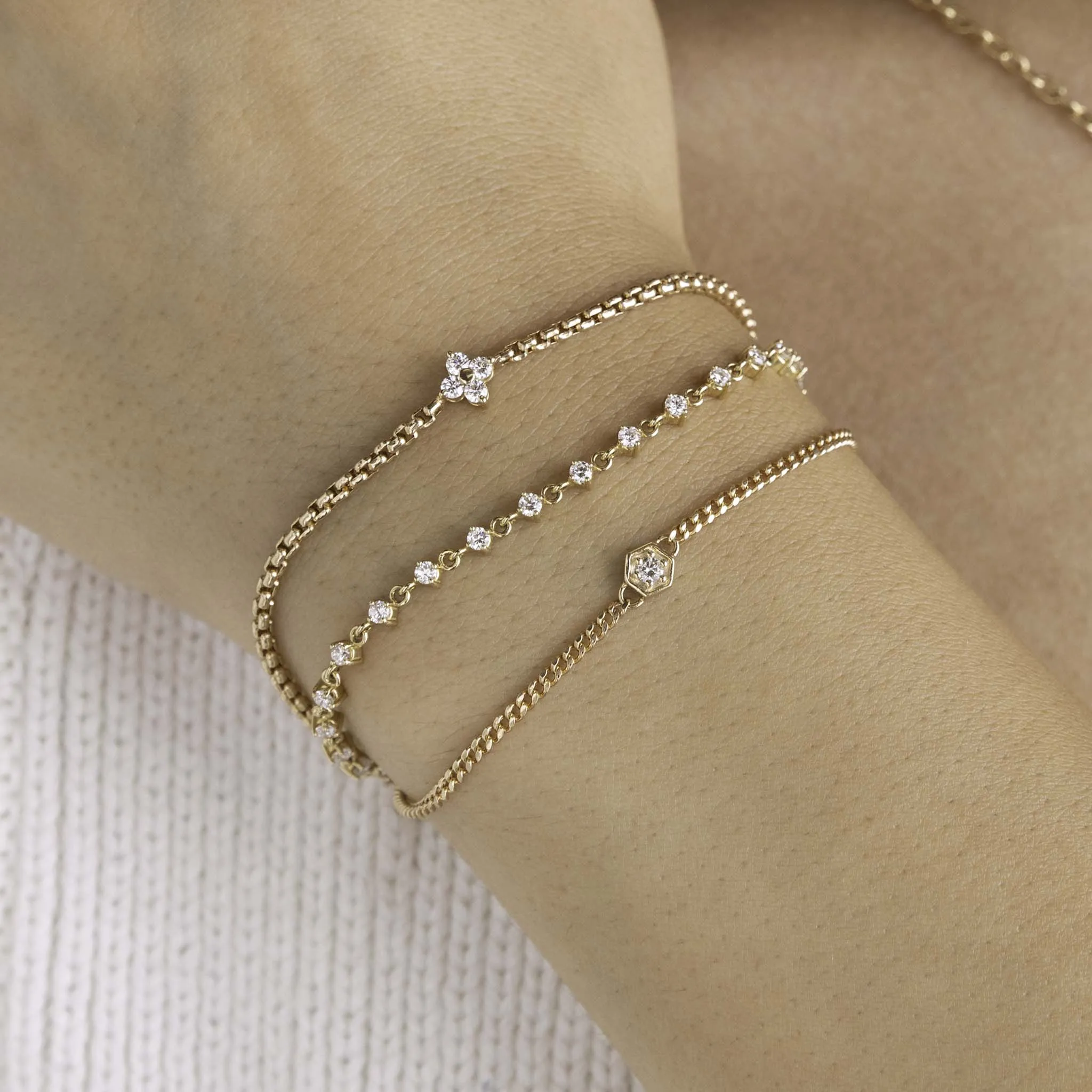 14k Gold Diamond Hexagon Curb Chain Bracelet