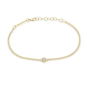 14k Gold Diamond Hexagon Curb Chain Bracelet